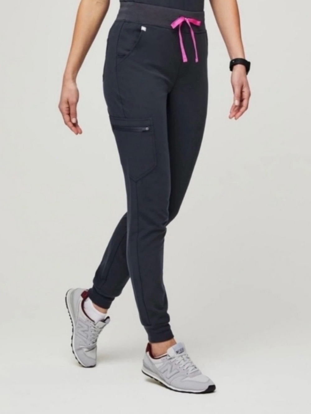 Figs Zamora High Waisted Joggers Night Sky with Pink Drawstring